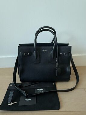 Saint Laurent Black Grained Leather Sac De Jour Tote Shoulder Strap Pouch